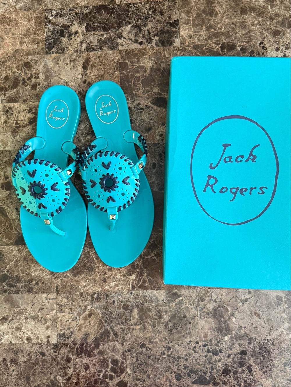 🏝️Jack Rogers Georgica Jelly Sandals Blue/Midnight Navy Size 9 NIB - Picture 7 of 7